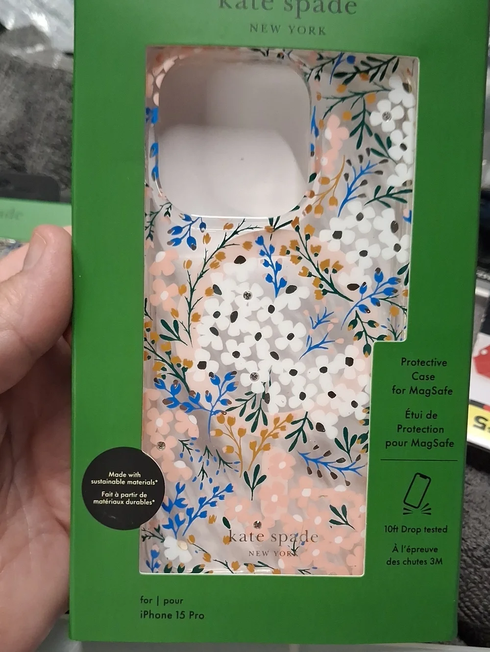 kate spade Pink Floral MagSafe iPhone 15 Pro Case with Blue & Green Accents